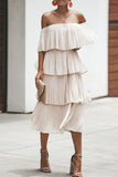 Fashion Sweet Solid Patchwork Off the Shoulder Cake Skirt Dresses