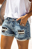 Moda Street Patchwork rasgado cintura média Shorts jeans retos