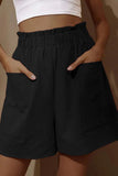 Moda casual bolso sólido solto cintura alta calças largas (5 cores)
