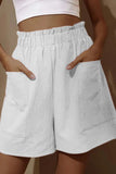 Moda casual bolso sólido solto cintura alta calças largas (5 cores)