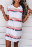 Casual Striped Character Print Contrast O Neck Short Sleeve Dress Dresses