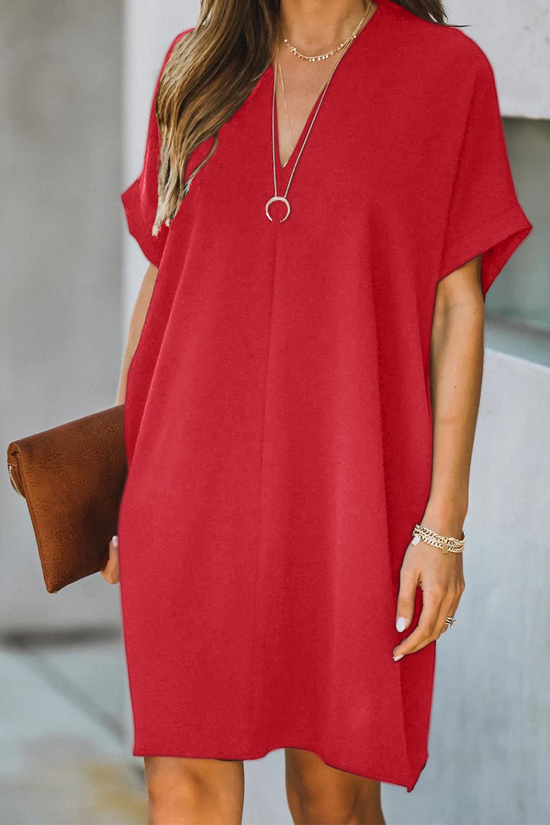 Casual Solid Patchwork V Neck Straight Dresses – Bohonini