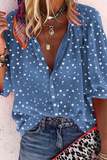 Casual Print Patchwork Turndown Collar Mid Waist Blouses(4 Colors)