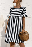 Fashion Casual Striped Patchwork O Neck A Line Dresses