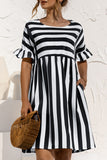 Fashion Casual Striped Patchwork O Neck A Line Dresses