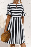 Fashion Casual Striped Patchwork O Neck A Line Dresses(4 Colors)