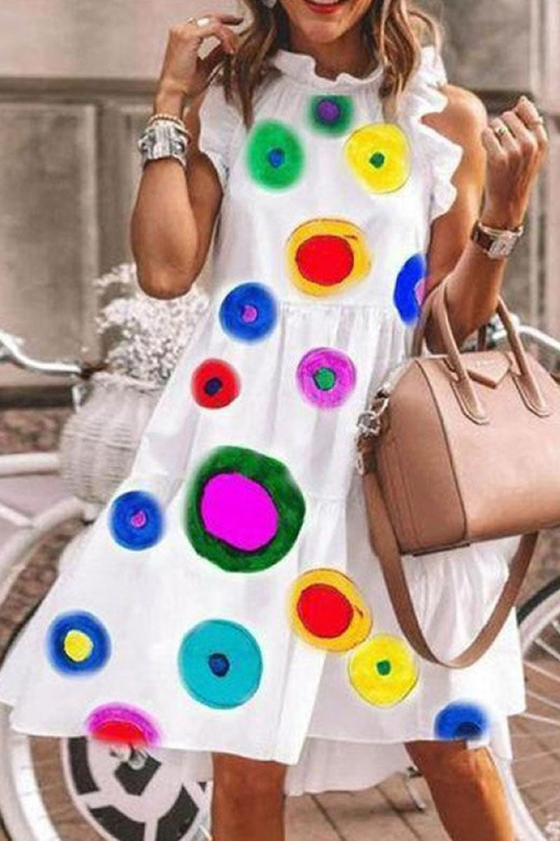 Fashion Street Print O Neck A Line Midi Dresses(5 Colors)