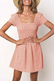 Fashion Casual Solid Patchwork Square Collar Pleated Dresses(3 Colors)