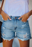 Shorts jeans retos rasgados com borla sólida Street Daily
