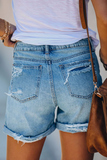 Shorts jeans retos rasgados com borla sólida Street Daily
