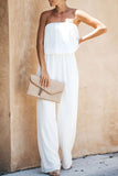 Fashion Street Solid Split Joint Strapless Loose Jumpsuits
