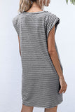 Fashion Casual Striped Patchwork O Neck Pencil Skirt Dresses(3 Colors)