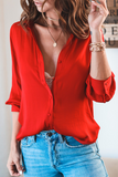 Casual Elegant Solid Patchwork Buckle Turndown Collar Tops(3 Colors)