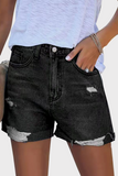 Shorts jeans retos de cintura média e rasgados de rua sólidos (3 cores)