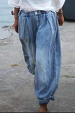 Casual Solid Fold Loose Wide Leg Bottoms