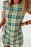 Vestidos elegantes xadrez listrados básicos com decote em O (6 cores)