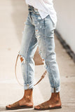 Fashion Street Solid Ripped Loose Denim Jeans