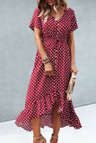 Fashion Street Polka Dot Patchwork V Neck Irregular Dresses