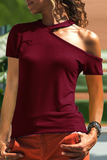 Casual Solid Asymmetrical O Neck T-Shirts