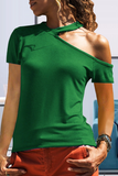 Casual Solid Asymmetrical O Neck T-Shirts