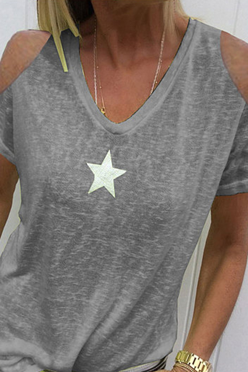 Casual Print The stars Hollowed Out U Neck T-Shirts(9 Colors)
