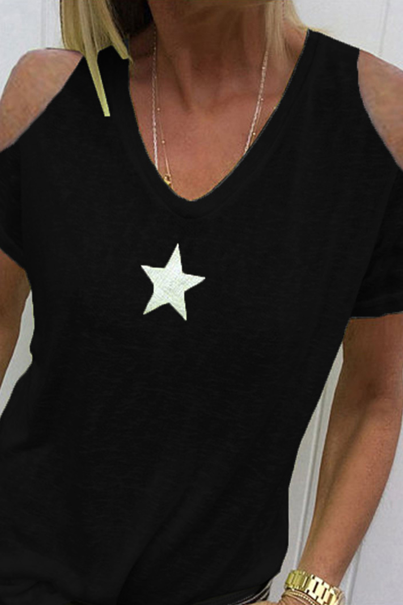 Casual Print The stars Hollowed Out U Neck T-Shirts