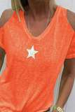 Lässiger Aufdruck „The Stars“ ausgehöhlte T-Shirts mit U-Ausschnitt (9 Farben)