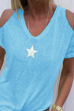 Casual Print The stars Hollowed Out U Neck T-Shirts