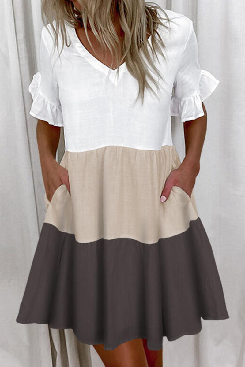 Casual Solid V Neck A Line Mini Dresses(4 Colors)