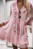 Moda elegante sólido patchwork com decote em V vestidos de princesa