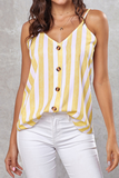 Casual Striped Buckle V Neck Tops