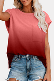 Camisetas casuais de rua com mudança gradual com bolso e gola redonda (6 cores)