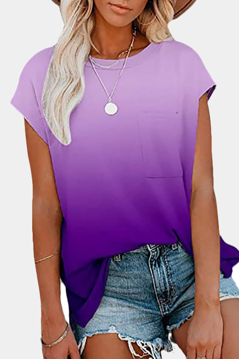 Camisetas casuais de rua com mudança gradual com bolso e gola redonda (6 cores)