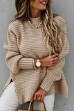 Suéteres Fashion Street com fenda sólida e gola redonda (4 cores)