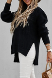 Fashion Street Solid Slit O Neck Pullover (4 Farben)