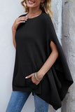 Fashion British Style Solid Split Joint O Neck Tops