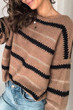 Suéteres casuais listrados com patchwork e gola redonda (4 cores)