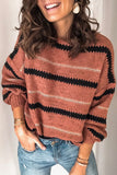 Suéteres casuais listrados com patchwork e gola redonda (4 cores)