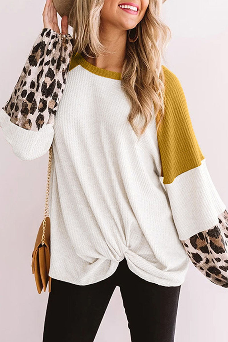 Casual Split Joint O Neck Tops(3 Colors)