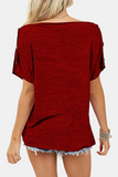 Casual Solid Split Joint Buttons Off the Shoulder T-Shirts