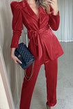 Fashion Street Solid Patchwork Turndown Collar Long Sleeve Two Pieces