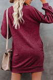 Casual Solid Patchwork Pocket O Neck Long Sleeve Dresses(4 Colors)