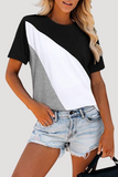 Casual Patchwork Leopard Contrast O Neck T-Shirts(4 Colors)