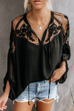 Fashion Elegant Solid Lace Frenulum See-through V Neck Tops(3 Colors)