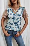 Fashion Casual Print Split Joint  Sequins Asymmetrical Collar T-Shirts