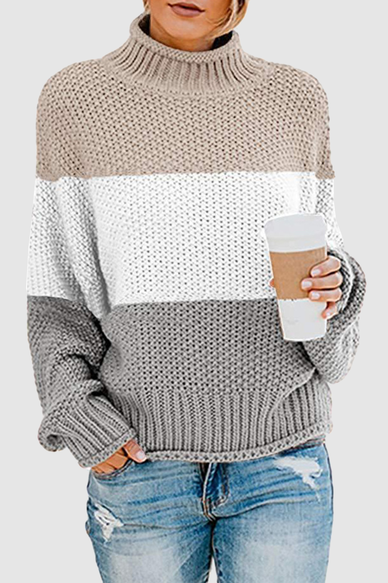 Casual Patchwork Contrast Turtleneck Sweaters(7 Colors)