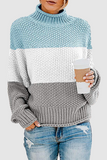 Suéteres casuais de gola alta com contraste de retalhos (7 cores)