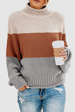 Suéteres casuais de gola alta com contraste de retalhos (7 cores)