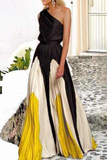 Modische elegante Patchwork-Kleider mit schrägem Kragen und Taillenrock (7 Farben)