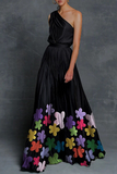 Fashion Elegant Patchwork Contrast Oblique Collar Waist Skirt Dresses(7 Colors)